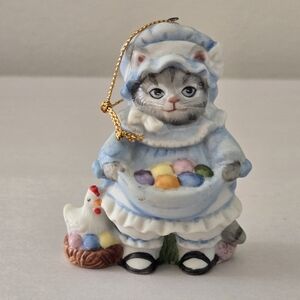 VTG 1988 Schmid Kitty Cucumber Easter Egg Chicken Hen Spring Christmas Ornament
